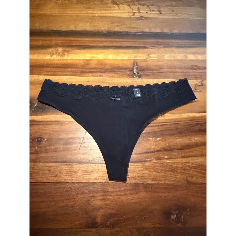 Torrid Curve Women Black Cotton Lace Trim Thong Panty Size 3 Plus Size New